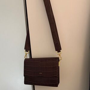 JW PEI Dark Brown Croc Embossed Shoulder Bag